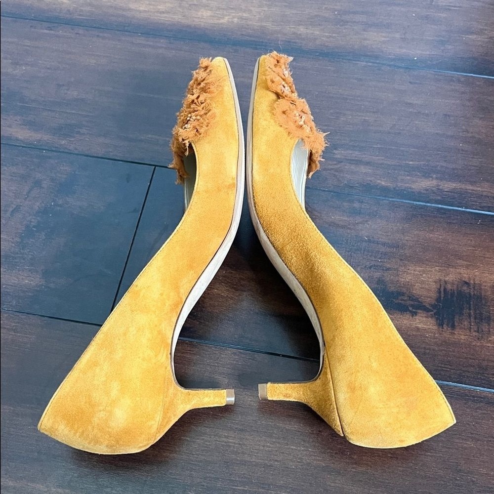 Oscar de la Renta Women's Rust Orange Suede Heels Beaded‎ size 38.5 New - Picture 6 of 10